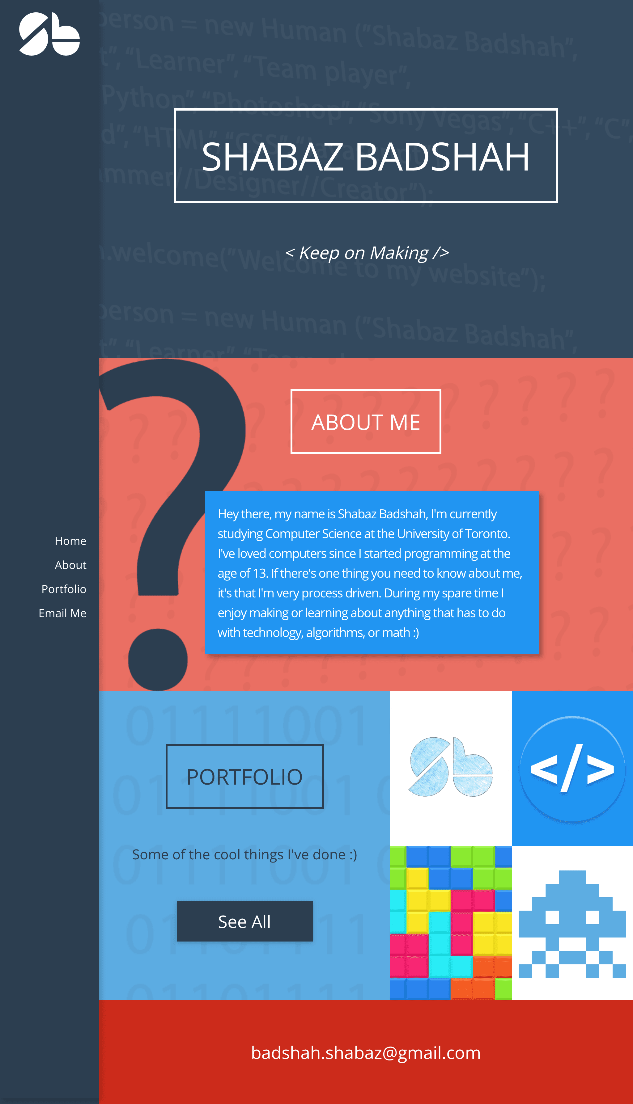 Personal site v1 homepage