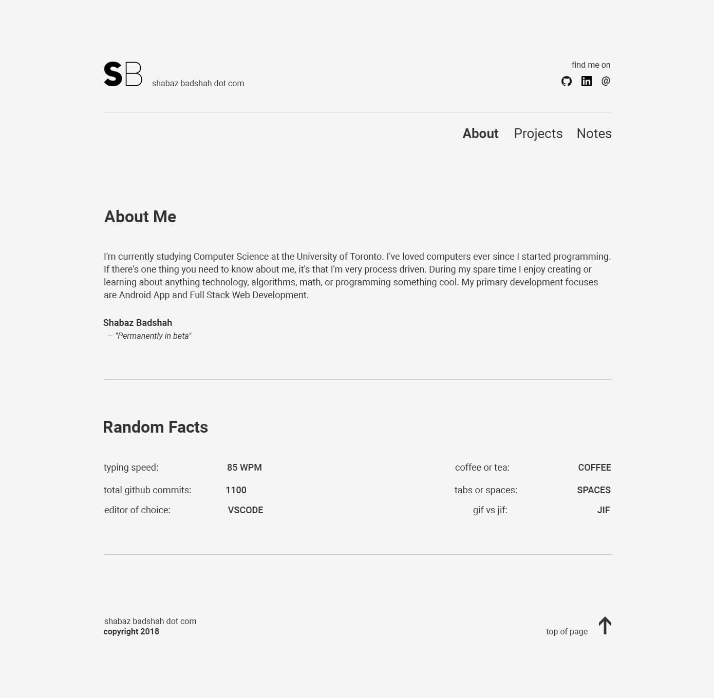 Personal site 2.5 about page