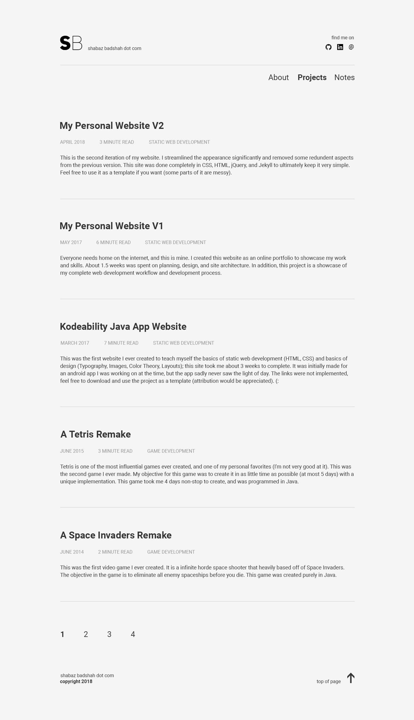 Personal site 2.5 projects page