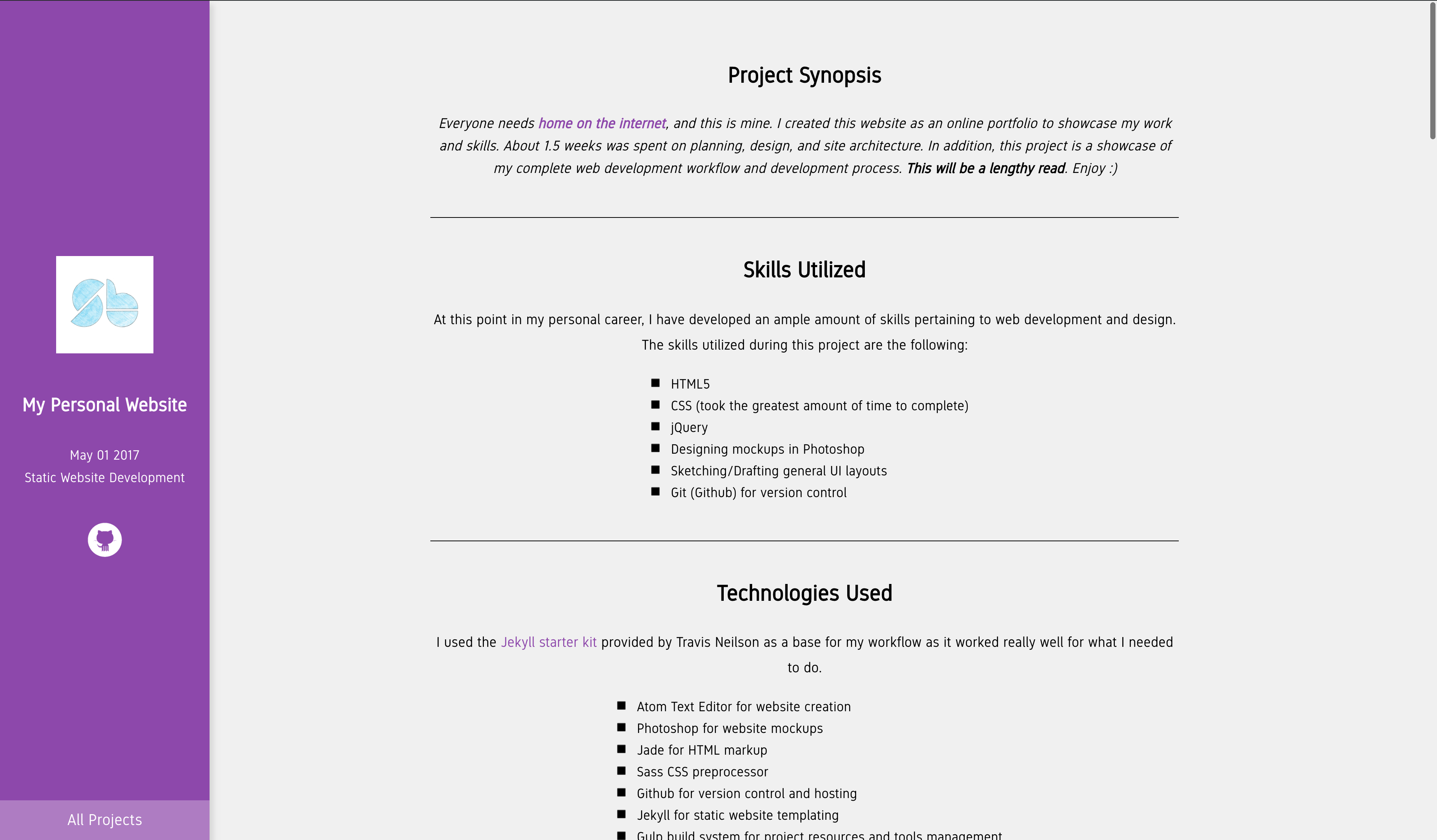 Personal site v1 projects page